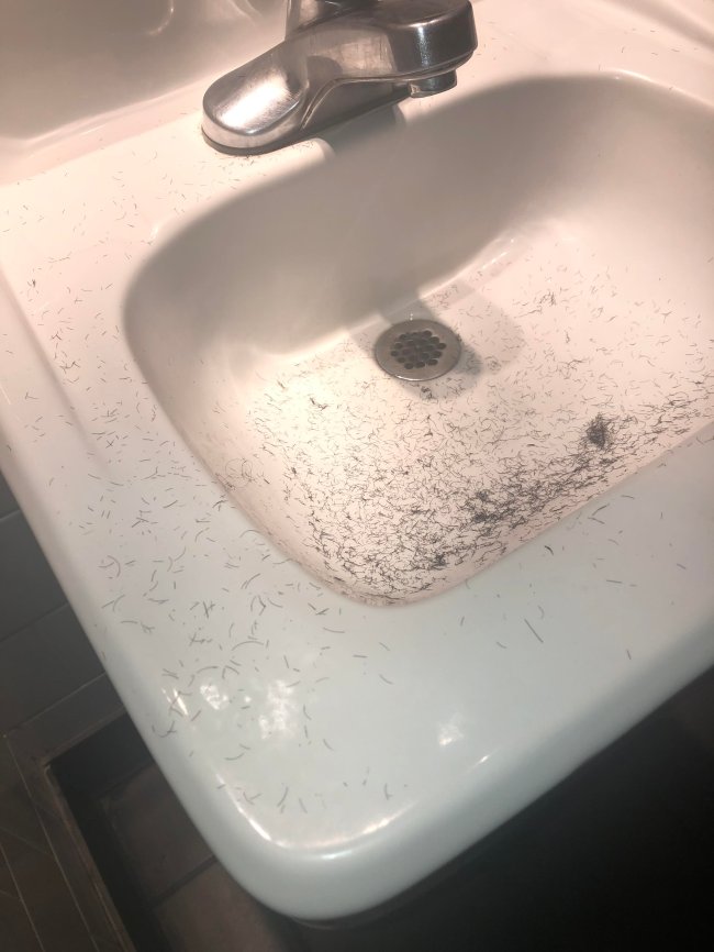 This person who shaved an entire part of their body in the bathroom and then DIDN’T WASH IT DOWN THE SINK.