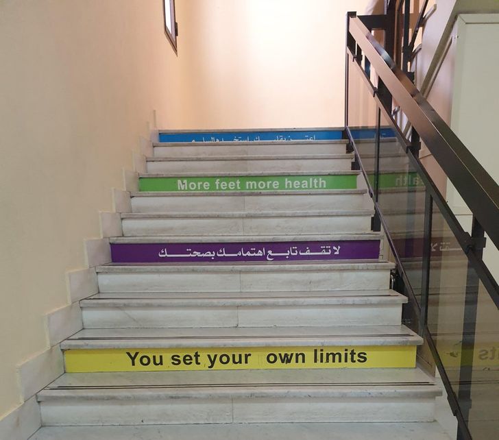 clever inventions and ideas - motivational use stair qoutes - More feet more health You set your own limits