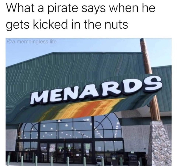 stupid funny things - pirate says when he gets kicked - What a pirate says when he gets kicked in the nuts .memeingless life Menards