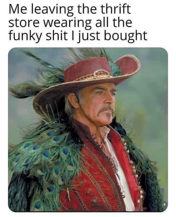 highlander ramirez - Me leaving the thrift store wearing all the funky shit I just bought