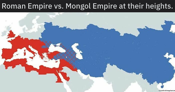 educational charts - genghis khan empire - Roman Empire vs. Mongol Empire at their heights. Gew