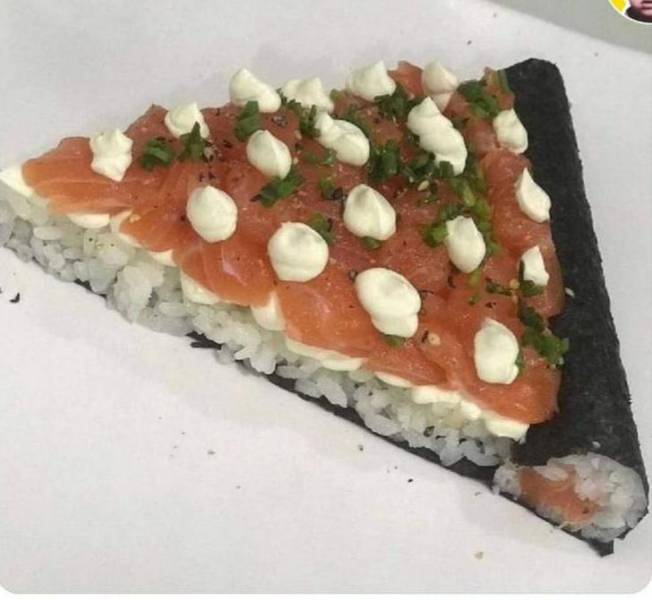 “Slice of sushi pizza, made in Brazil.”