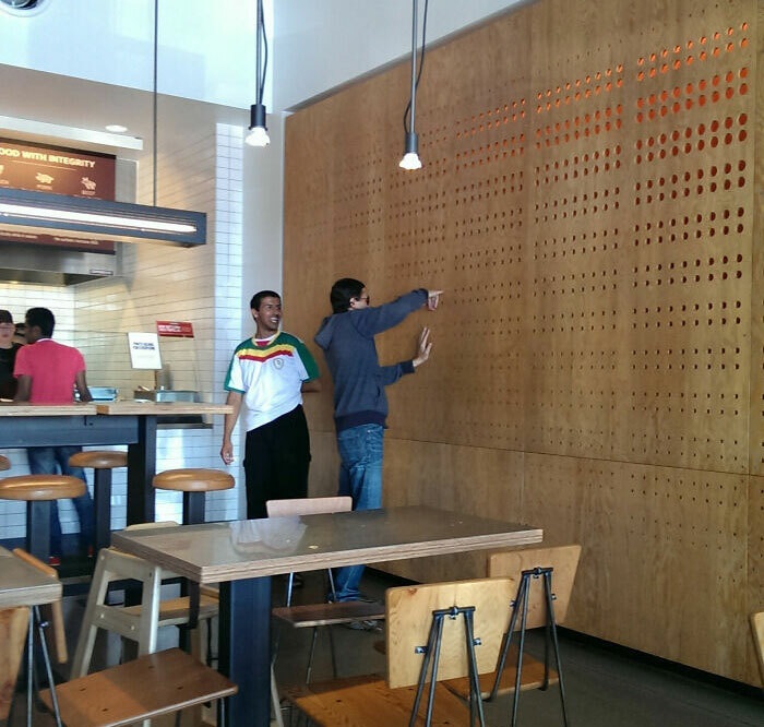 stupid people - guy gets finger stuck in wall at chipotle