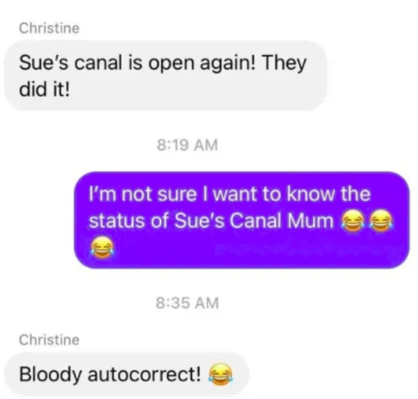 multimedia - Christine Sue's canal is open again! They did it! I'm not sure I want to know the status of Sue's Canal Mum Christine Bloody autocorrect!