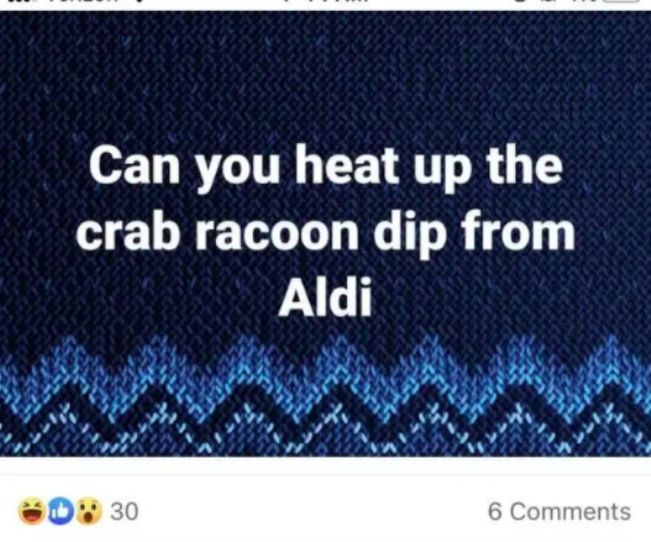 pattern - Can you heat up the crab racoon dip from Aldi $0 30 6