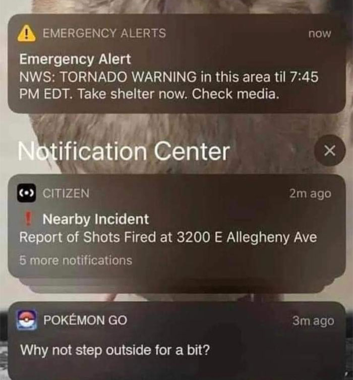photos with threatening auras - scrumstudy - A Emergency Alerts now Emergency Alert Nws Tornado Warning in this area til Edt. Take shelter now. Check media. Notification Center 2m ago Citizen Nearby Incident Report of Shots Fired at 3200 E Allegheny Ave 5