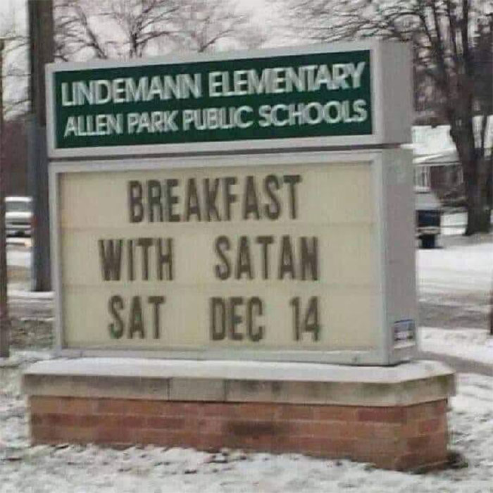 photos with threatening auras - breakfast with satan meme - Lindemann Elementary Allen Park Public Schools Breakfast With Satan Sat Dec 14