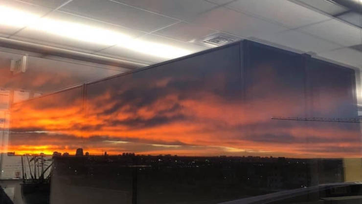 “This pic my aunt took of a sunrise at her office building makes my head hurt.”