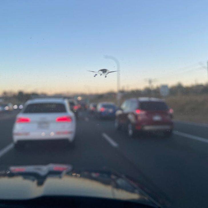 “The crack on my wife’s windshield looks like an airplane from the front.”