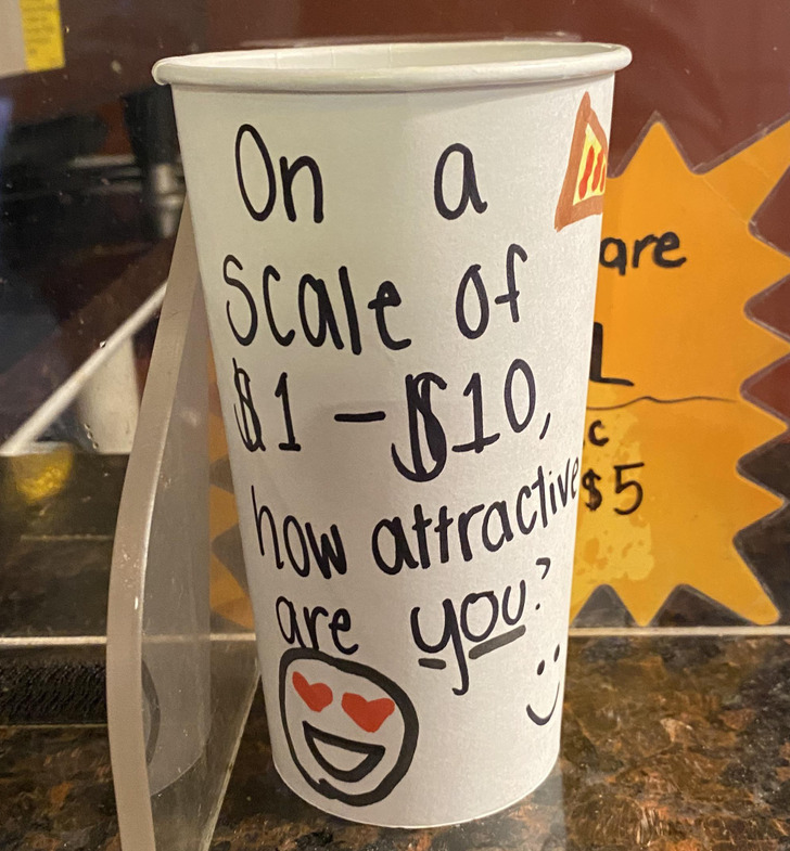 funny people with clever sense of humor -cup - On a a scale of are 81 1810. , how attractiv$ 5 are you!