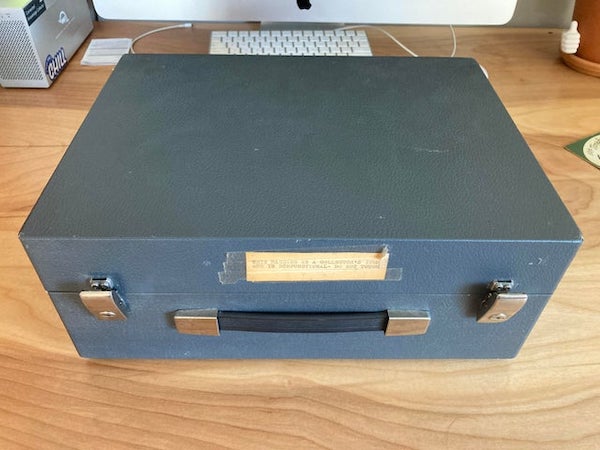 What is this box with dials, switches, and no labels whatsoever? Wooden box, covered in a grey leatherette/tolex material, found with no labels or information at an antique store in Atlanta, GA.

A: It’s likely a box from an escape room.