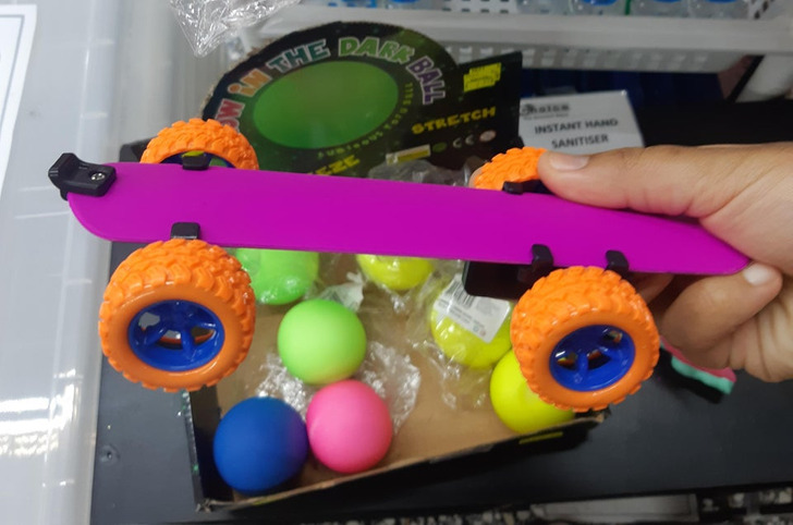 “The snap band skateboard at a dollar store”