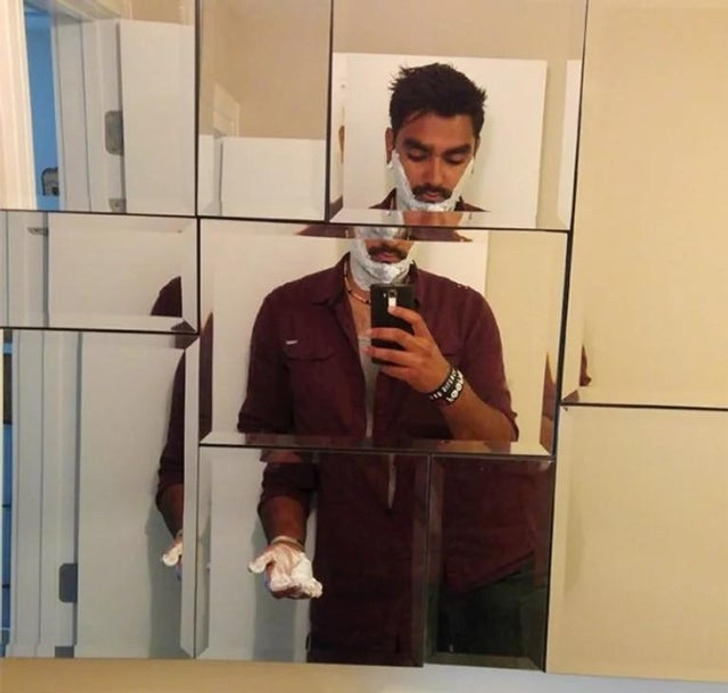 “These bathroom mirrors turn shaving into a game of Tetris.”