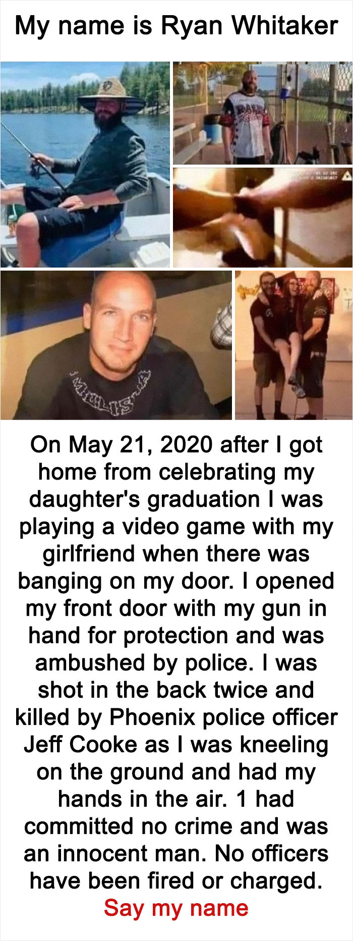 brutal pics of our harsh world - photo caption - My name is Ryan Whitaker Mi Marco On after I got home from celebrating my daughter's graduation I was playing a video game with my girlfriend when there was banging on my door. I opened my front door with m