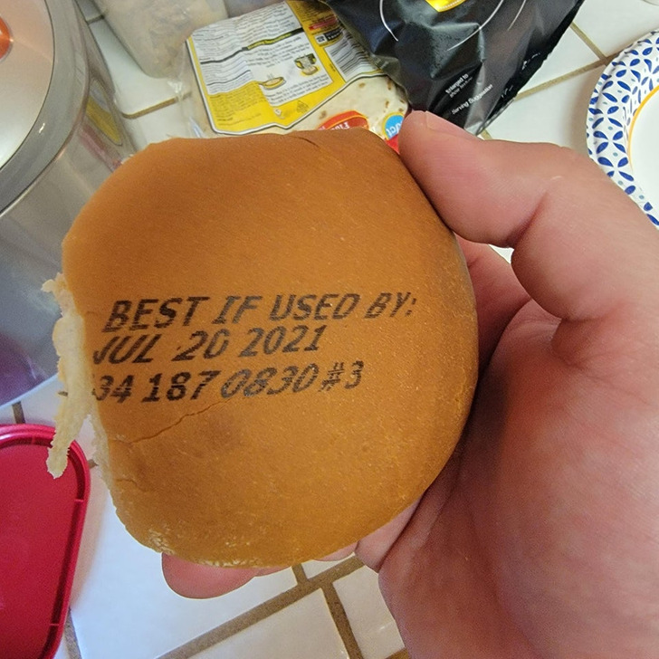 “Why stamp the expiration date on the bag when you can just mark the bun directly?”