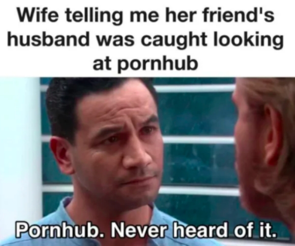 pornhb memes - Wife telling me her friend's husband was caught looking at pornhub Pornhub. Never heard of it.