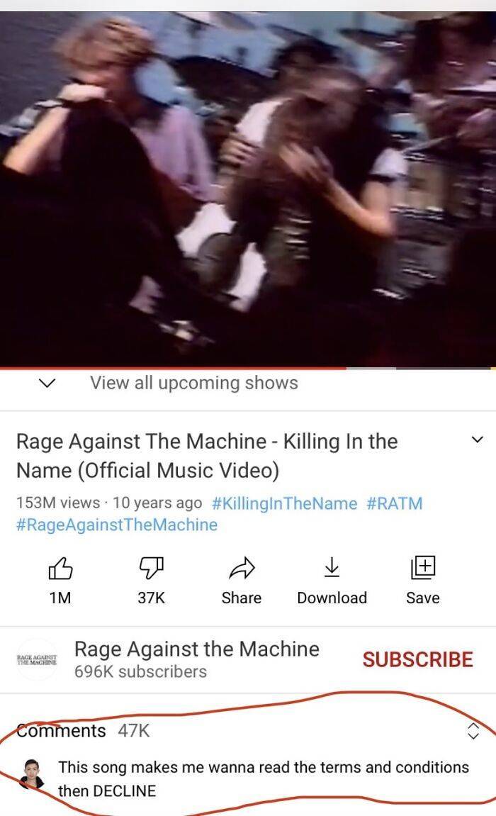 funny comments -  View all upcoming shows Rage Against The Machine Killing In the Name Official Music Video 153M views 10 years ago The Machine 1 T 1M 37K Download Save Rage Again Mancing Rage Against the Machine subscribers Subscribe 47K T