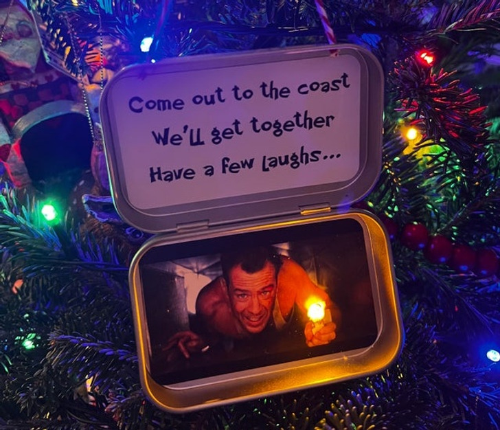 “My ornament has a hole for a light to poke through so it mimics the lit lighter from this movie scene.”