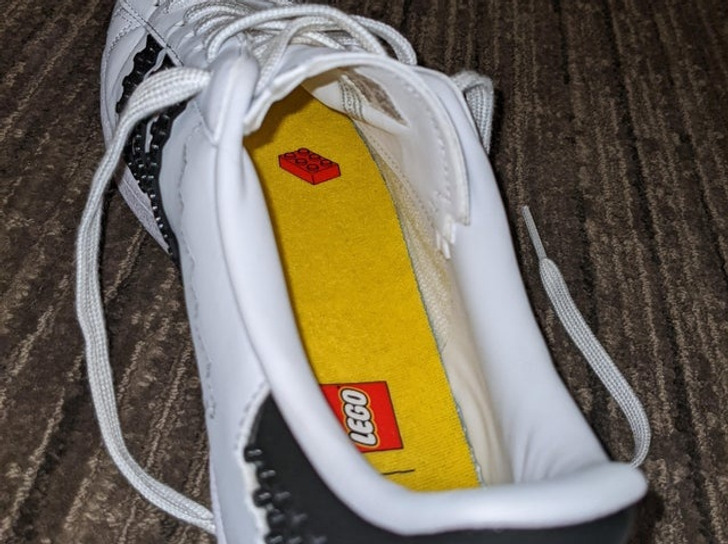 The LEGO Adidas Shoe has you stepping on a LEGO piece printed on the insole.