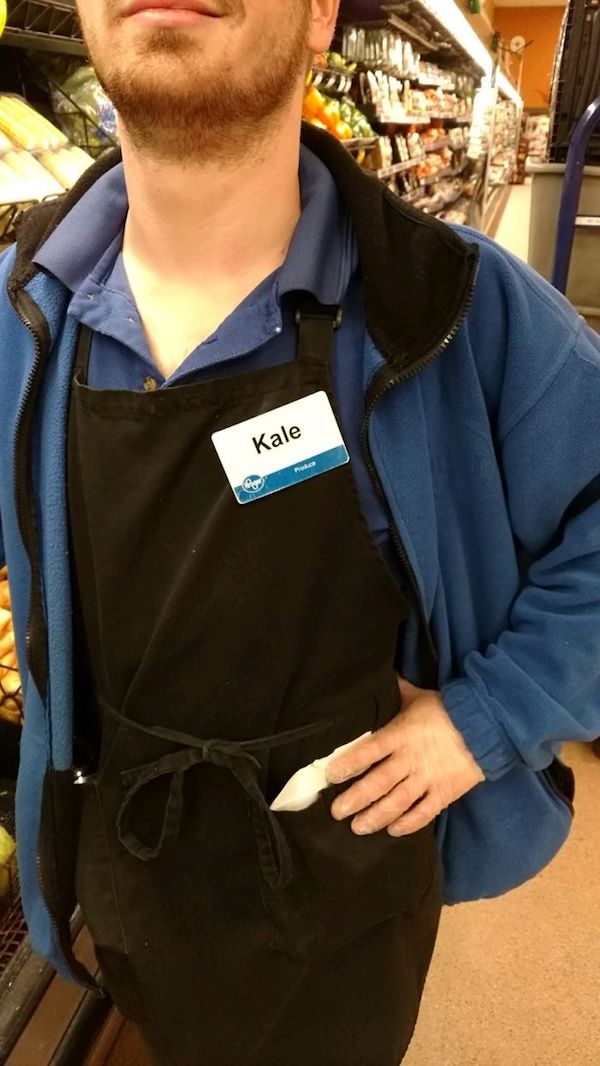 office pranks - kroger employee name tag - Kale