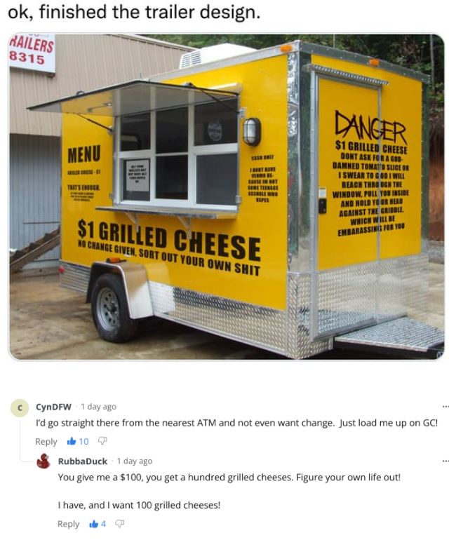 savage replies and comebacks - trailer - ok, finished the trailer design. Railers 8315 Danger Menu $1 Grilled Cheese Dont Ask For A Co Damned Tomato Suice 16 I Swear To God I Will Toint Bumi Tuits Inice Minho Lenteri I Wo Reach Through The Window.Pull You