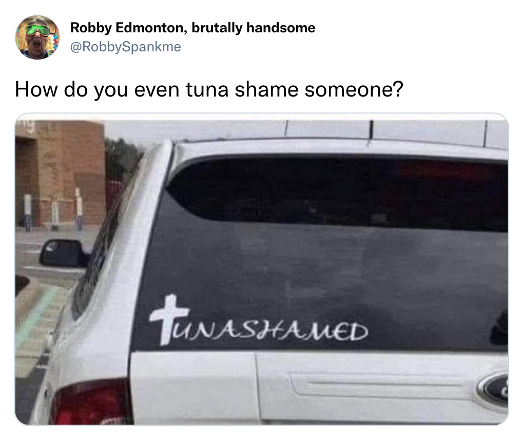 twitter memes - tunashamed meme - Robby Edmonton, brutally handsome How do you even tuna shame someone? Tunashamed