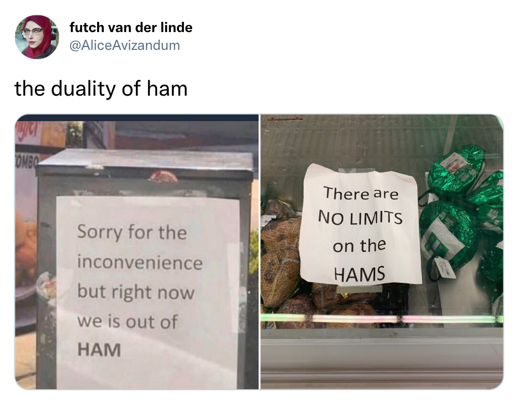 twitter memes - futch van der linde Avizandum the duality of ham Utc Ombo There are No Limits on the Hams Sorry for the inconvenience but right now we is out of Ham