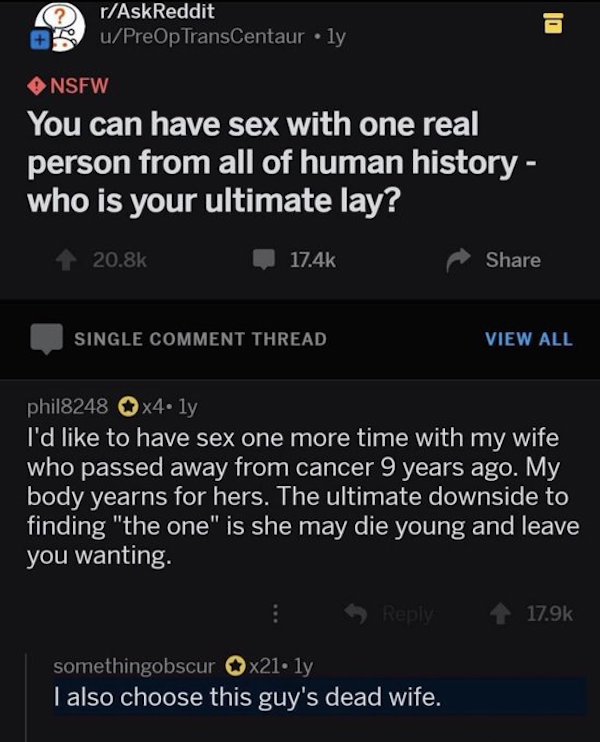 horny jail memes - also choose this guy's dead wife - rAskReddit uPreOp TransCentaur ly Nsfw You can have sex with one real person from all of human history who is your ultimate lay? Single Comment Thread View All phil8248 x4. ly 2 I'd to have sex one mor