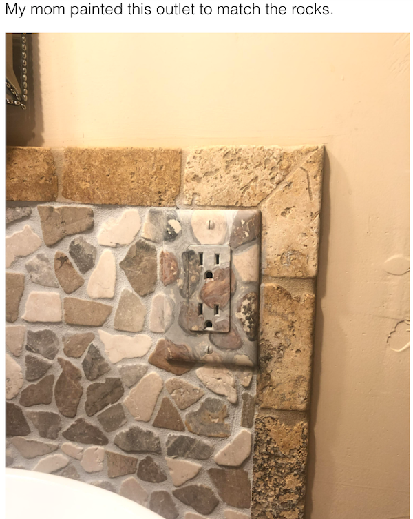 genius life hacks - Acidental - My mom painted this outlet to match the rocks. |