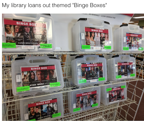 genius life hacks - retail - My library loans out themed "Binge Boxes" Renders. So Binge Box Binge Box 95 Bine Coln Brothers Bingebok Bingebob Binge Box Star Wars Binger Binge Box