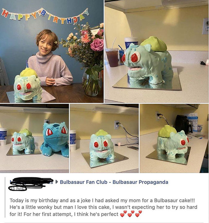 wholesome pics and memes - bulbasaur cake - Lapt. 52 Bulbasaur Fan Club Bulbasaur Propaganda are Today is my birthday and as a joke I had asked my mom for a Bulbasaur cake!!! He's a little wonky but man I love this cake, I wasn't expecting her to try so h
