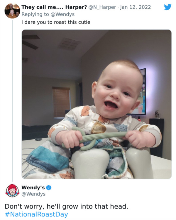 savage wendys roasts - toddler - They call me.... Harper? . I dare you to roast this cutie Wendy's Don't worry, he'll grow into that head.