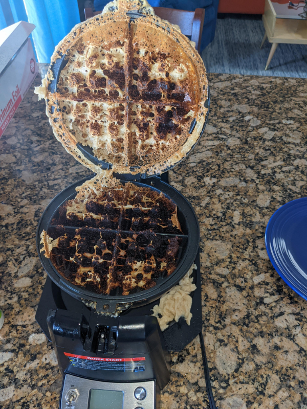 “My wife’s attempt at making vegan waffles…”