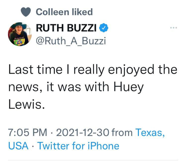 80s nostalgia pics - twitter - Colleen d Ruth Buzzi Last time I really enjoyed the news, it was with Huey Lewis. from Texas, Usa Twitter for iPhone .