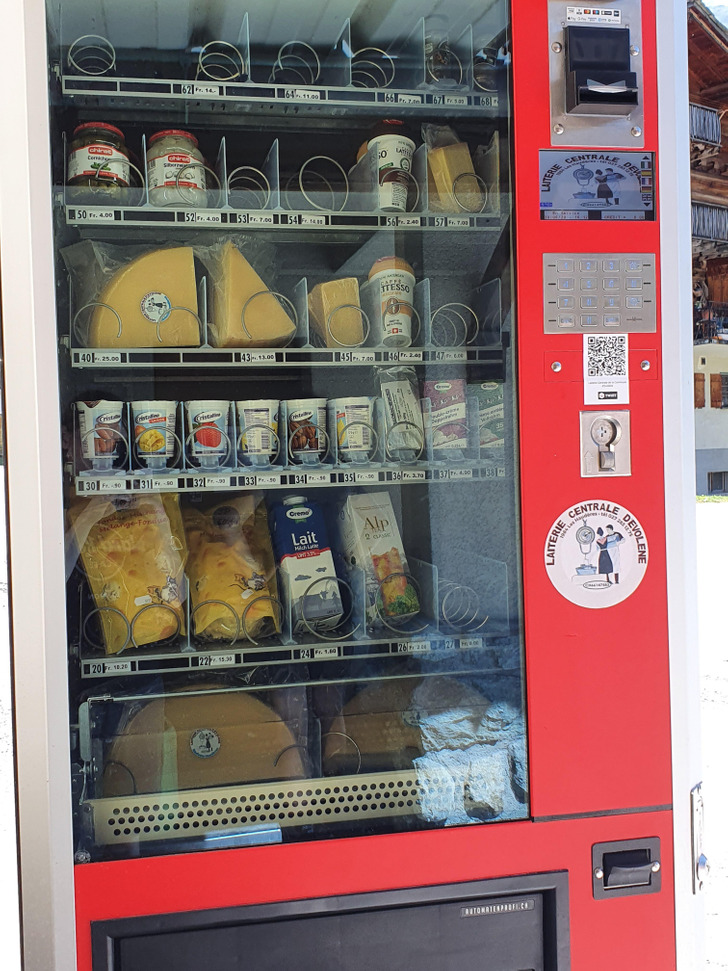 “A cheese vending machine in a mountain village in Switzerland”