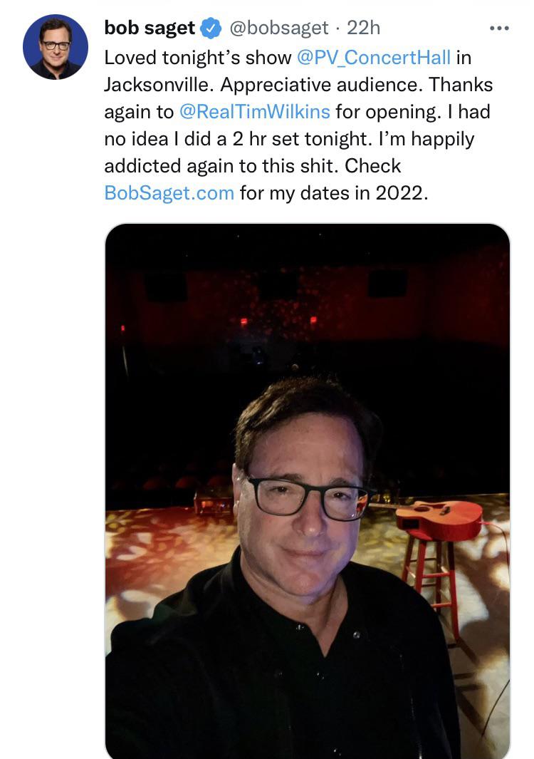 Bob Saget’s last tweet on January 8 2022. He would later be found dead the next day