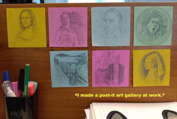 things that are impressive and cool - art - 35 "I made a postit art gallery at work."
