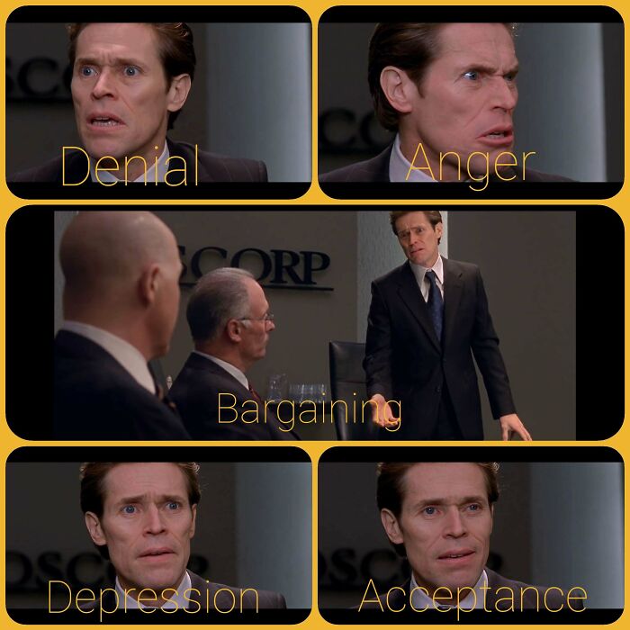 movie facts and details - In Spider-Man (2002) After Receiving The News Of His Dismissal From The Board Of Oscorp, Norman Osborn Goes Through The Five Stages Of Grief In A Microcosm