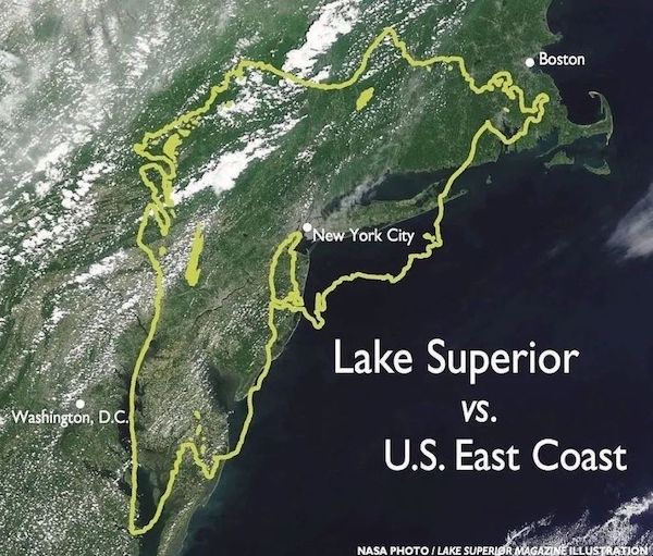 charts and maps - size of lake superior - Boston New York City Lake Superior Vs. U.S. East Coast Washington, D.C. Nasa Photo Lake Superior Magazine Illustration