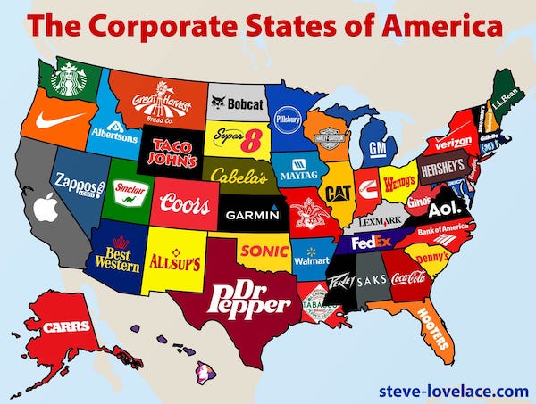 charts and maps - alabama is known - The Corporate States of America Gred Harvest Bobcat Ll.Bean red ca Pillsbury Albertsons Taco Super 8 Gm 36 John'S Zappose Cabela's Maytag Sinclair verizon Cat Wanwys Hershey'S Ginos Aol. Th Coors Garmin Bank of America