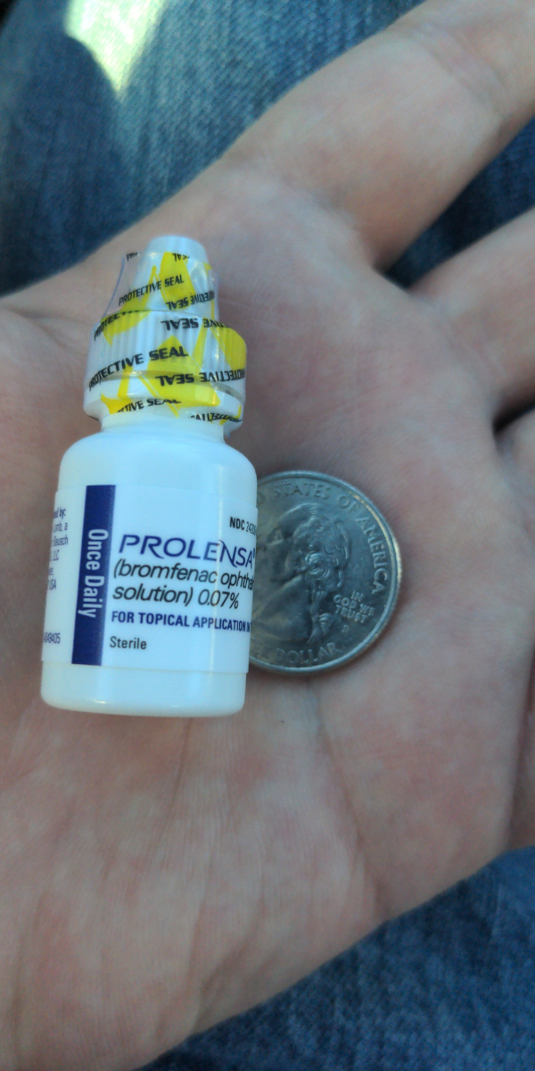 “$396 bottle of eye drops my dad needs before cataract surgery. Medicare didn’t cover it. (Quarter for scale).”