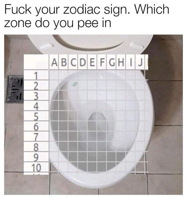 hilarious pics of oh shit moments - part of the the toilet do you think kendrick lamar urinates on - Fuck your zodiac sign. Which zone do you pee in Abcdefghiji 1 2 3 4 5 6 7 oncola 9 10