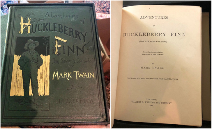 “I recently inherited this first print of Adventures of Huckleberry Finn and a dozen other original Twain books.”