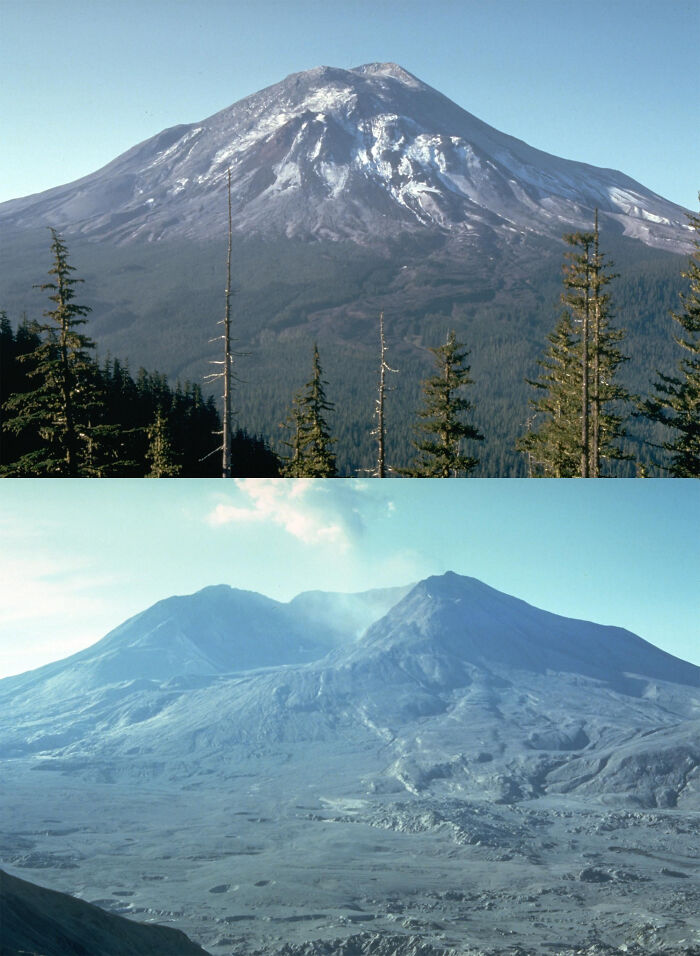 fascinating photos from history - Mt St Helens The 17th Of May 1980 And 4 Months Later