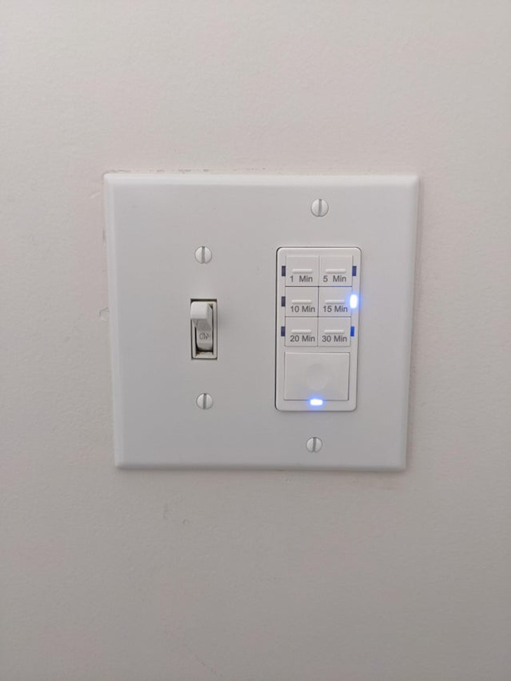 A bathroom switch with a fan timer so you can leave it running but don’t have to come back to turn it off