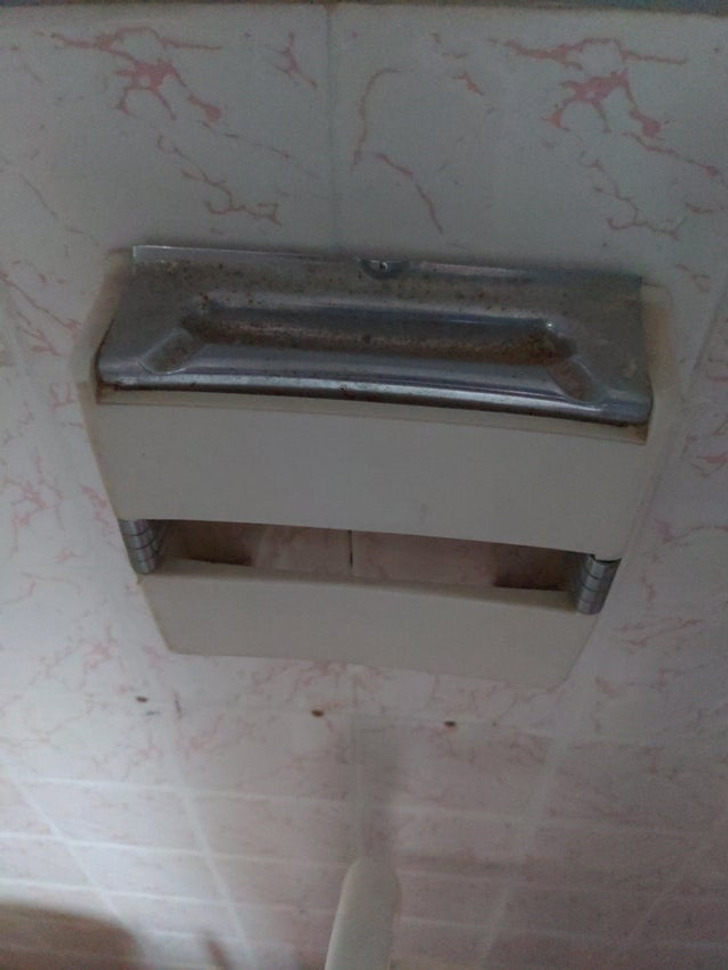 “The toilet paper/ashtray combination in a client’s bathroom”