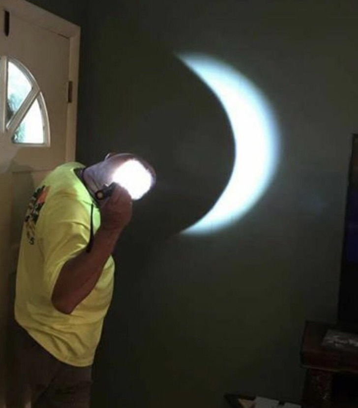 “It stormed during the eclipse so my dad improvised.”