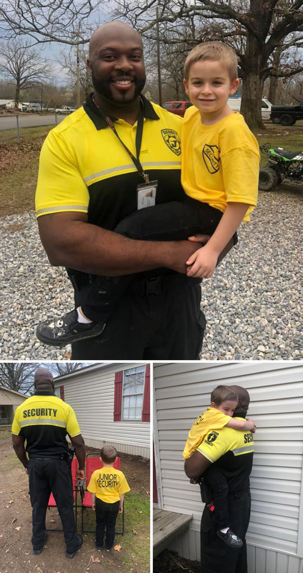 ADORABLE: It was Dress Like Your Favorite Person Day at 5-year-old Easton’s school today. Easton wanted to go as his school security officer Jeffery because he says “he keeps me safe.” So, his mom made him a shirt and surprised Jeffery at school. Best buds for sure!