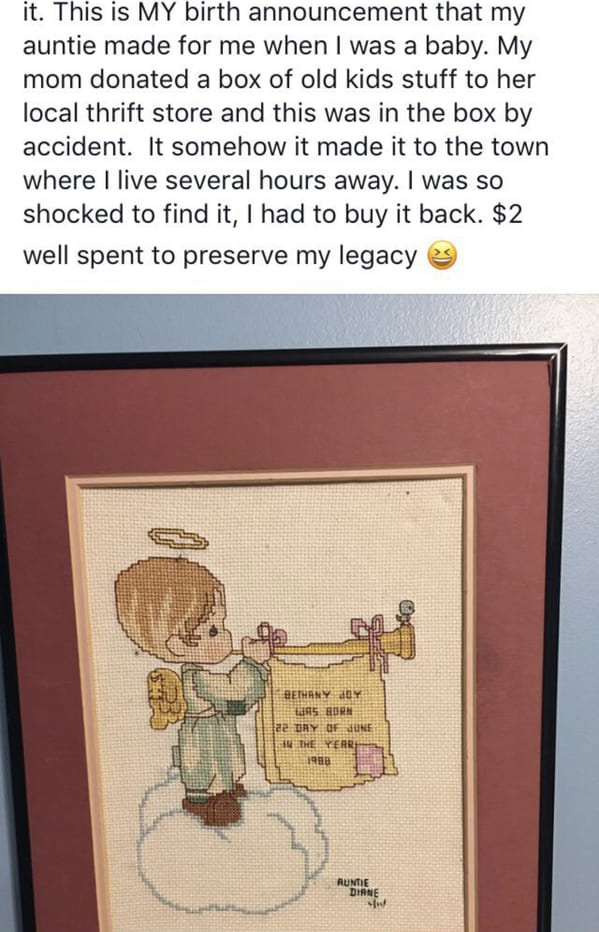 “Found this post in a really great FB group I’m a part of. Birth announcement from 1988.”
