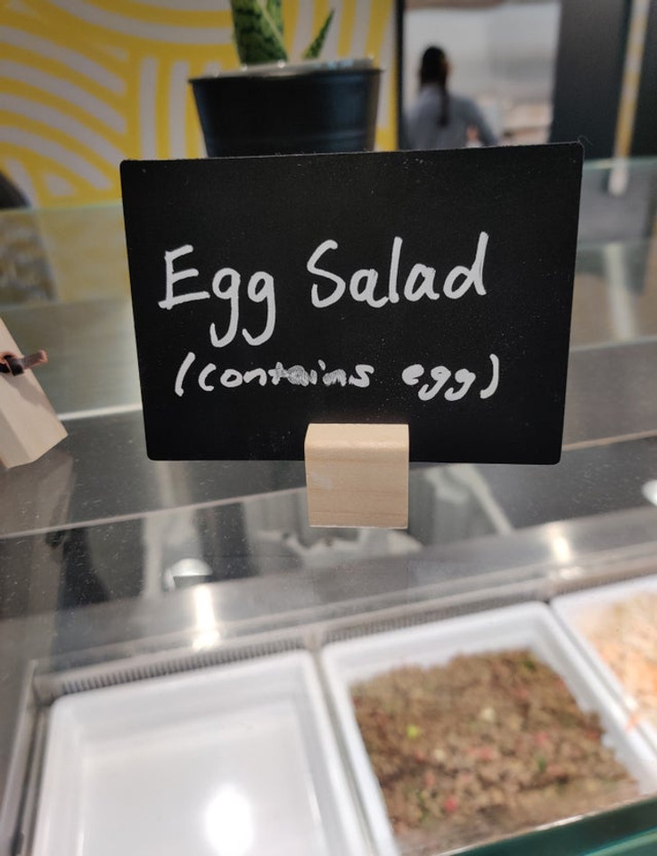 fascinating finds, wtf things - table - Egg Salad contains egg